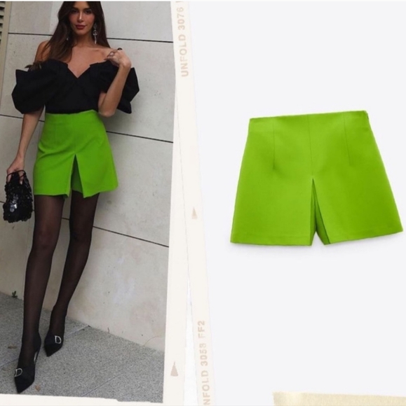 Zara Hight-Waisted Skort Green Bloggers Favorite - Picture 3 of 16